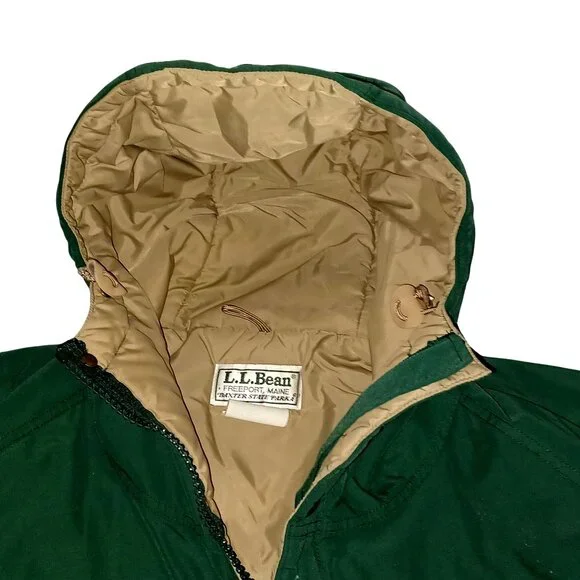 L.L. Bean VTG Green Hooded Parka Zip Snap Pockets Size M Winter Car Coat Mens XL - Picture 8 of 15